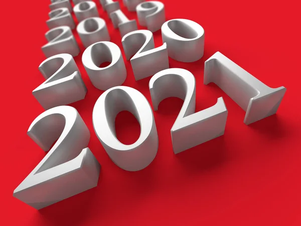 White Number New 2021 Year Old Years Red Background Rendering — Stock Photo, Image
