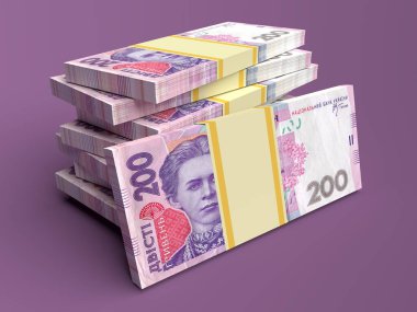200 banknotla birlikte Ukrayna para yığını (grivna, Hryvna)