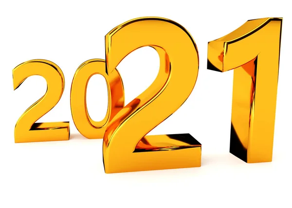 New Year Concept Yellow Numbers 2021 Isolated White Rendering — Stock Photo, Image