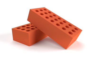 Beyaz arka planda izole edilmiş iki tuğla. İnşaat konsepti. 3d oluşturma