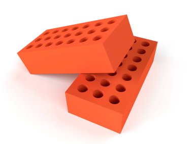 Beyaz arka planda izole edilmiş iki tuğla. İnşaat konsepti. 3d oluşturma