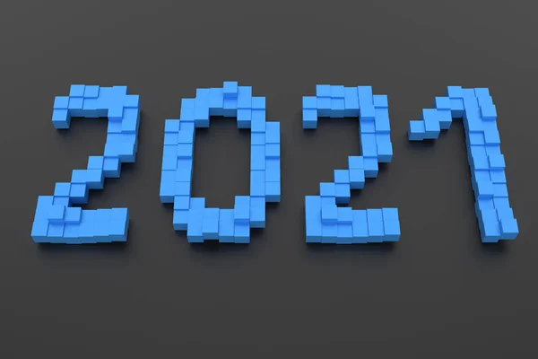 Concepto Año Nuevo Azul Número 2021 Sobre Fondo Oscuro Renderizado — Foto de Stock
