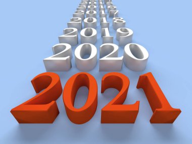 Neredeyse eski yılların 2021 yılının kırmızı sayısı. 3d oluşturma
