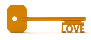 Duygu kavramları. Sevgi sözcüğünün anahtarı beyazda izole edilmiş. 3d oluşturma