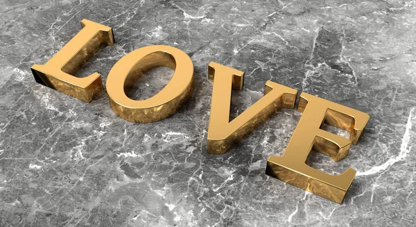 Золотое Слово Любовь Мраморном Фоне Рендеринг — стоковое фото