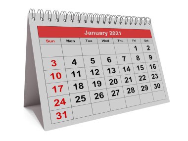 Aylık takvimin bir sayfası - Ocak 2021