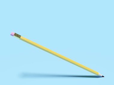 Eğitim konsepti. Pembe kauçuklu kalem ve mavi arka planda gölge. 3d oluşturma