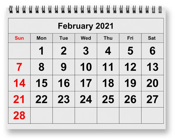 One Page Annual Monthly Calendar Month February 2021 — Stock Photo, Image