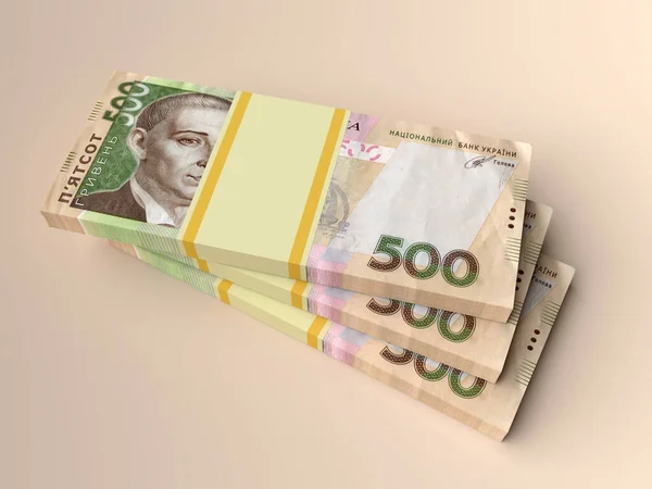 Stos Ukraińskich Pieniędzy Hrywna Grivna Hrywna 500 Banknotów — Zdjęcie stockowe