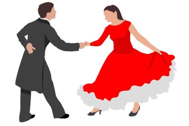 Dans eden tutkulu çift, erkek ve kadın. Dans performans vektörü illüstrasyonu