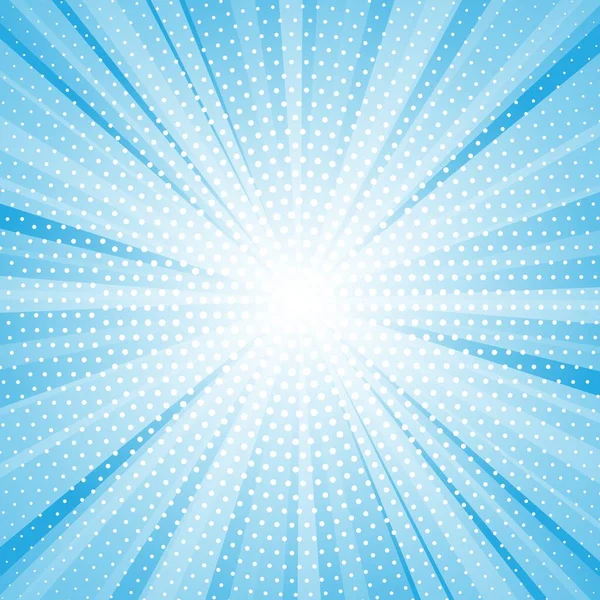 太陽光線とドットで青色の背景を抽象化 デザインのための夏のベクターイラスト — ストックベクタ