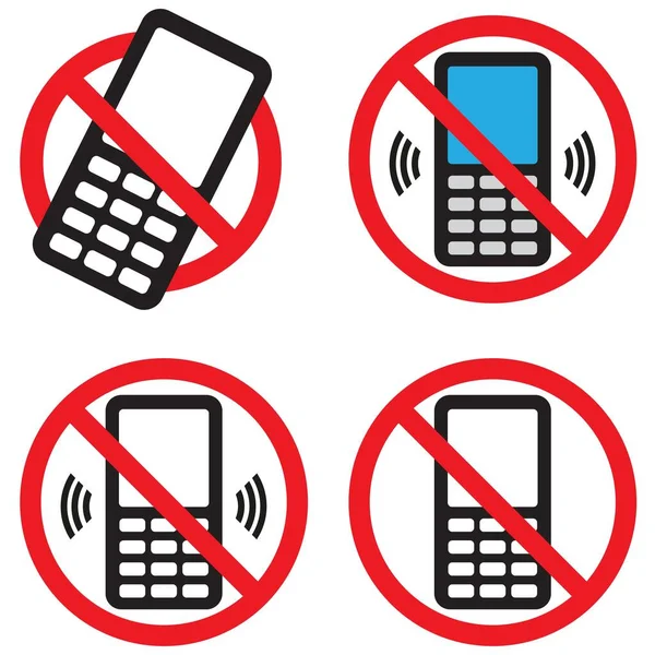 Сбор Значка Предупреждающей Остановки Телефона Нажмите Кнопку Телефона Выключите Набор — стоковый вектор
