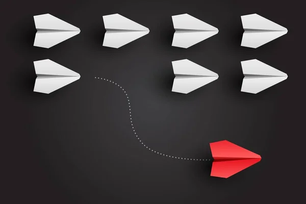 Concept Individualité Avion Individuel Unique Leader Papier Rouge Vole Sur — Image vectorielle