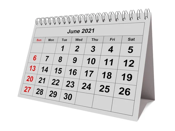 Одна Страница Годового Ежемесячного Календаря Июнь 2021 Года Рендеринг — стоковое фото