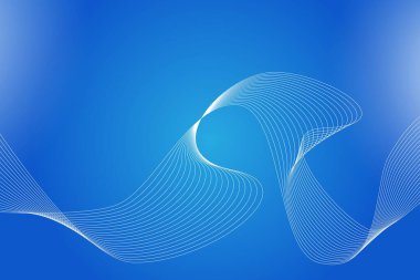 Kavisli dalgalı çizgileri olan soyut bir arkaplan. Tasarım için vektör illüstrasyonu. Satır ve mavi uzaydan dalga.