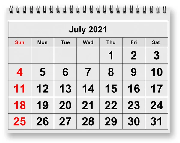 One Page Annual Monthly Calendar July 2021 — Stock Photo, Image