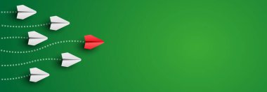 Kırmızı lider kağıttan uçakla arka plan birbirini yönlendiriyor. İş ve liderlik kavramı