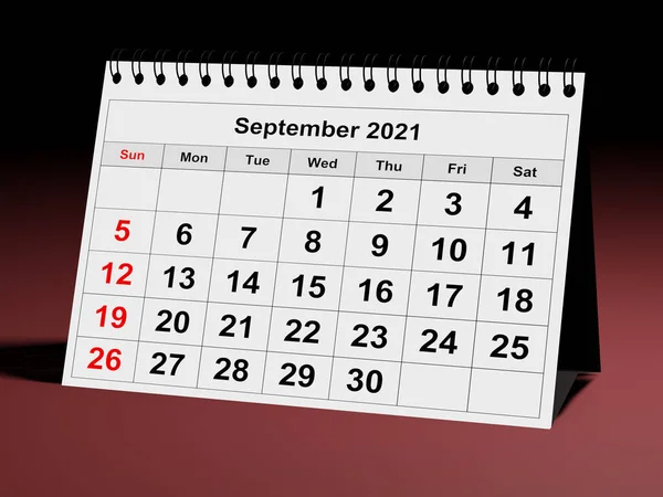 Una Página Del Calendario Mensual Anual Septiembre 2021 — Foto de Stock