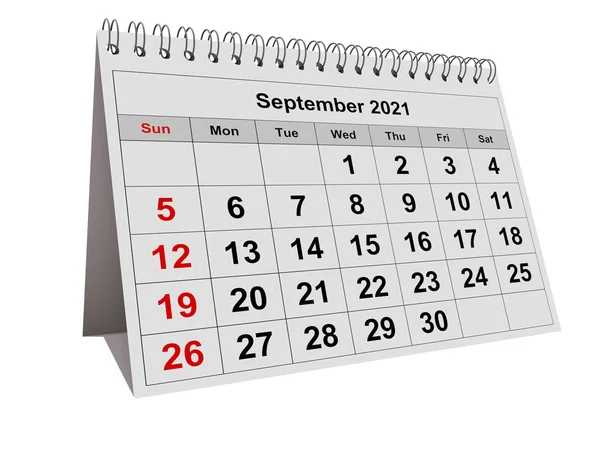 Eén Pagina Van Jaarlijkse Maandkalender September 2021 — Stockfoto