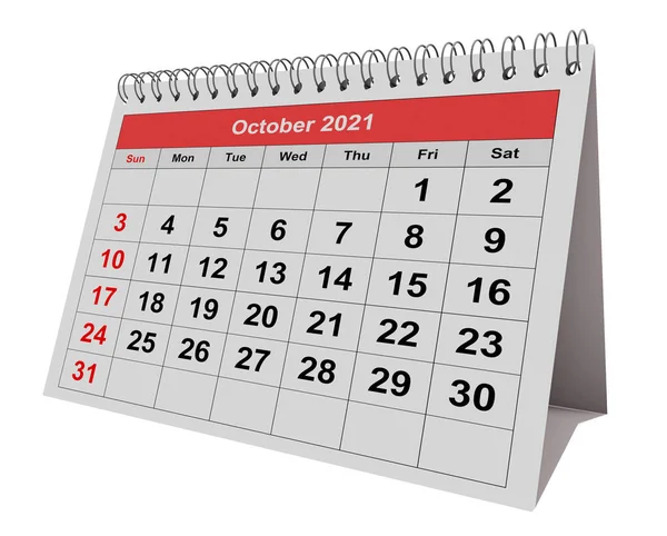 Une Page Calendrier Mensuel Affaires Annuel Date Mois Octobre 2021 — Photo