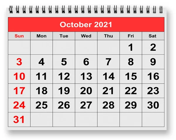 Une Page Calendrier Mensuel Annuel Octobre 2021 — Photo