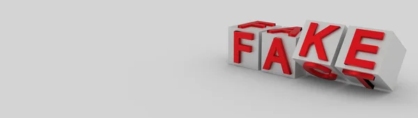 带有字母的立方体翻转 单词在空白背景下从Fact变为Fake 3D渲染 — 图库照片