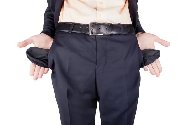 Bankrupt showing empty pockets — Stock Photo, Image