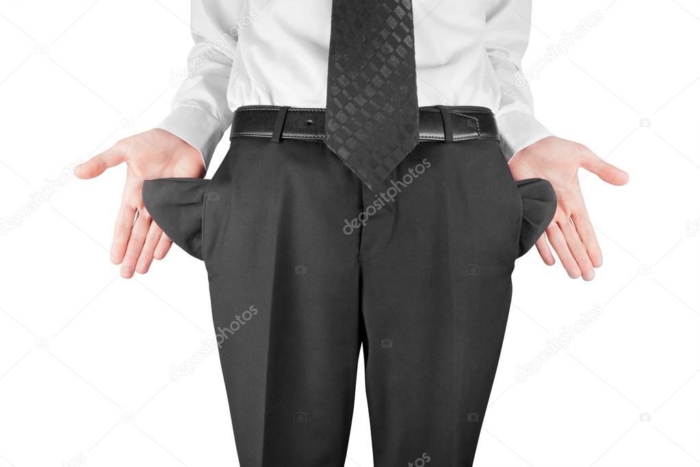 man showing empty pockets