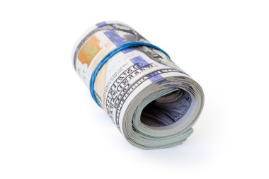beyaz izole para dolar yığını