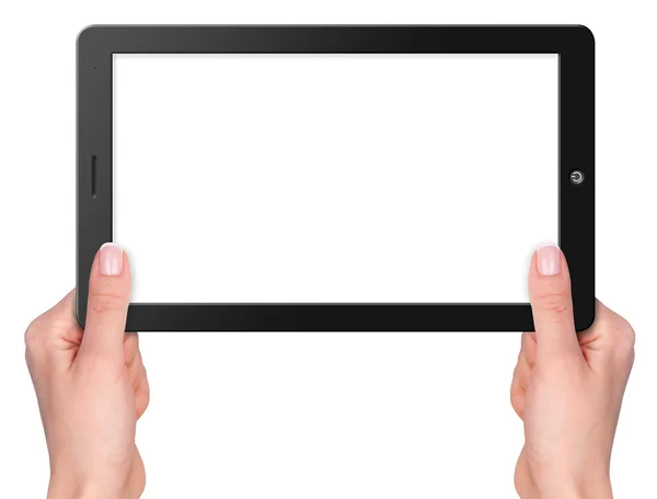 Dator tablett med händerna — Stockfoto