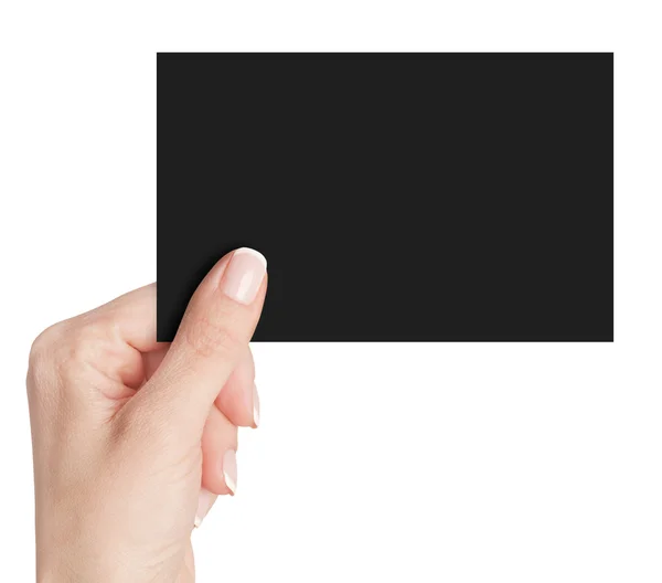 Women's fingers holding a blank business card — Stock Photo, Image