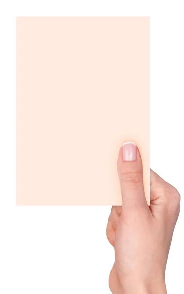 Fingers holding a blank card — Stock Photo, Image