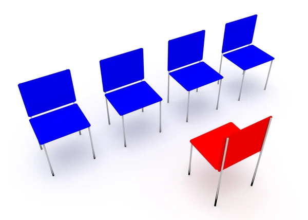 Concept de leadership. Chaises rouges et quatre bleues — Photo