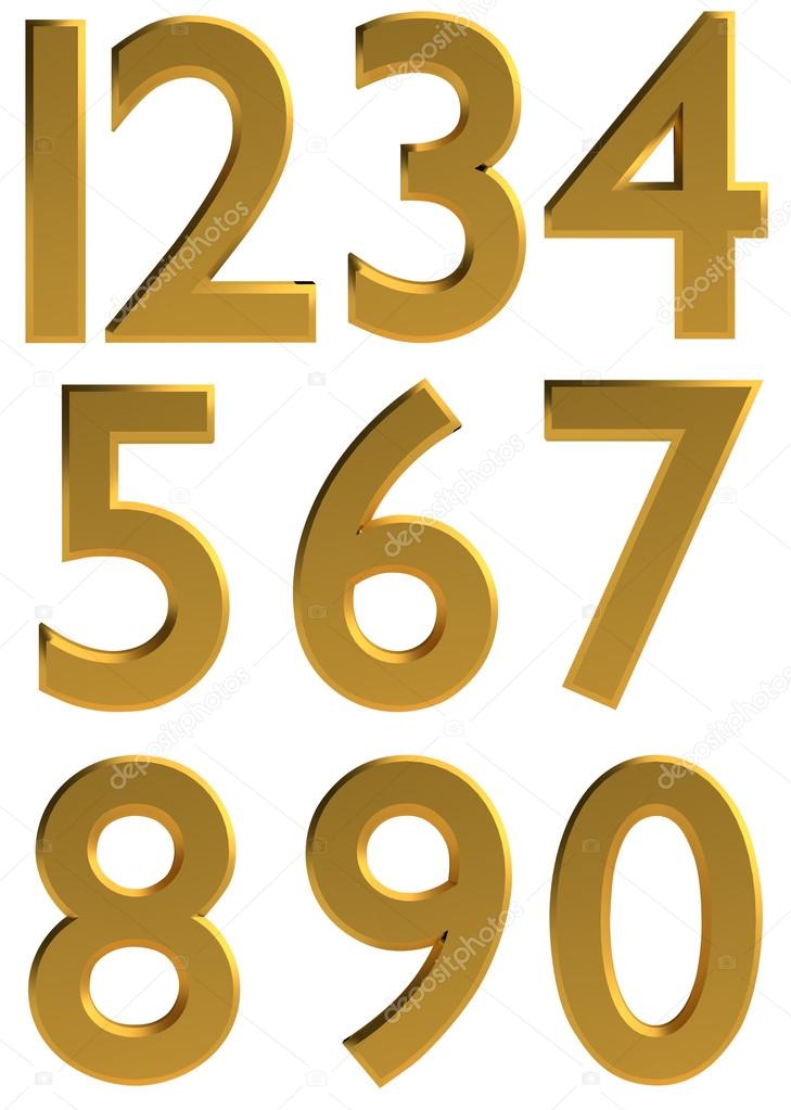 Gold 3d modern number font
