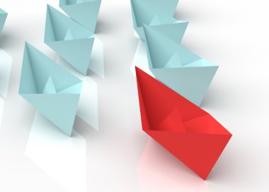 Liderlik kavramı. 3D kağıt tekneler