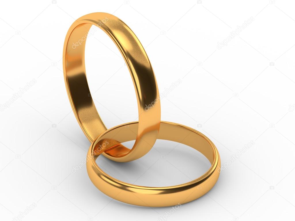 Connected gold wedding rings isolated on white