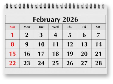 Aylık takvimin bir sayfası - Kış ayı Şubat 2026