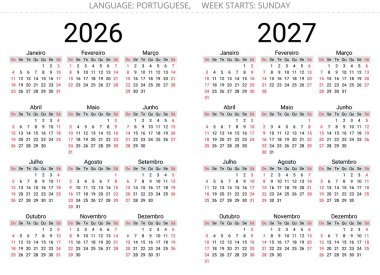 2026 ve 2027 yıllarının Portekiz takvimi Pazar haftası ile başlıyor
