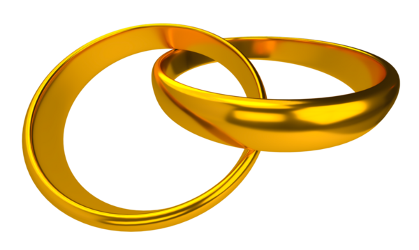 Shiny gold engagement and wedding rings isolated on white