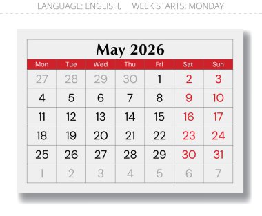 2026 ve 2027 takvimi. İngilizce vektör yılı tasarımı (hafta pazar başlar)