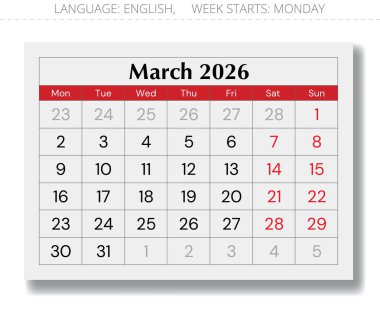 2026 ve 2027 takvimi. İngilizce vektör yılı tasarımı (hafta pazar başlar)