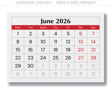 2026 ve 2027 takvimi. İngilizce vektör yılı tasarımı (hafta pazar başlar)