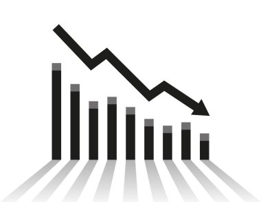 Ekonomik düşüş ve iflasın göstergesi olarak düşen demir çubuklar ve aşağı ok ile ekonomik durgunluk diyagramı