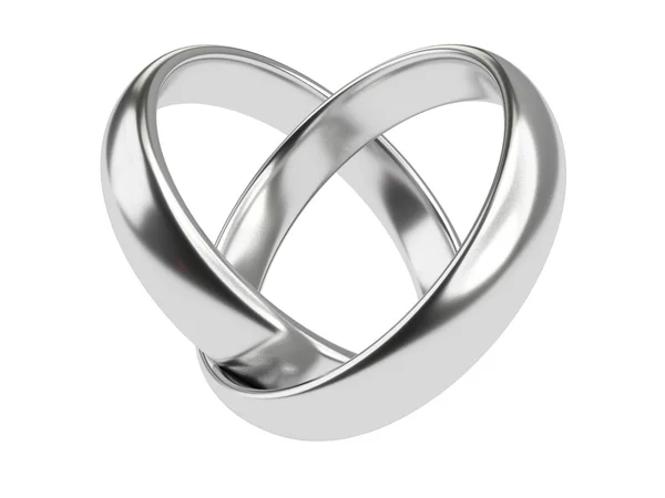 Corazón con anillos de plata aislados en blanco — Foto de Stock