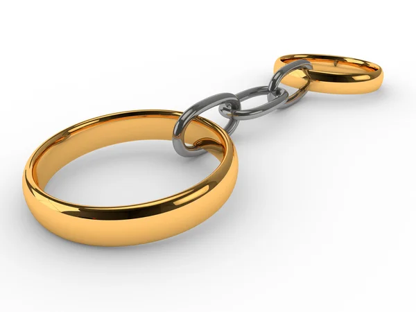 Wedding gold rings connected chain — Stock Photo, Image