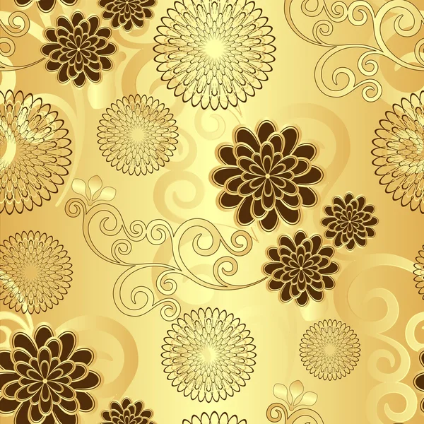 シームレスな黄金の花のパターン — ストックベクタ