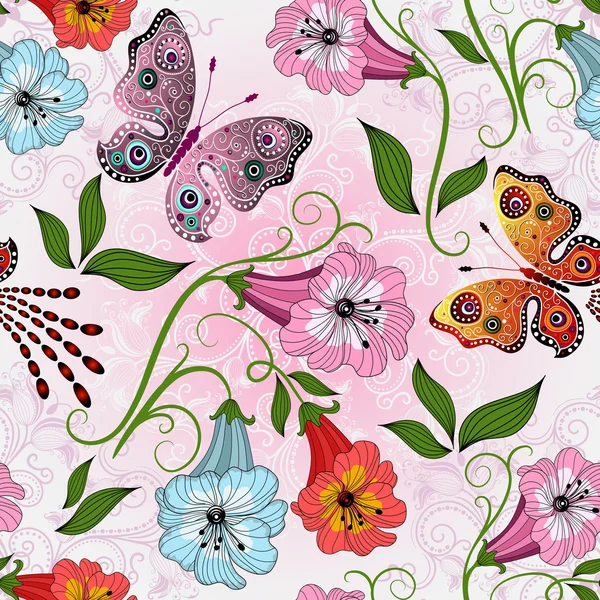 Motif floral doux sans couture avec des fleurs colorées — Image vectorielle