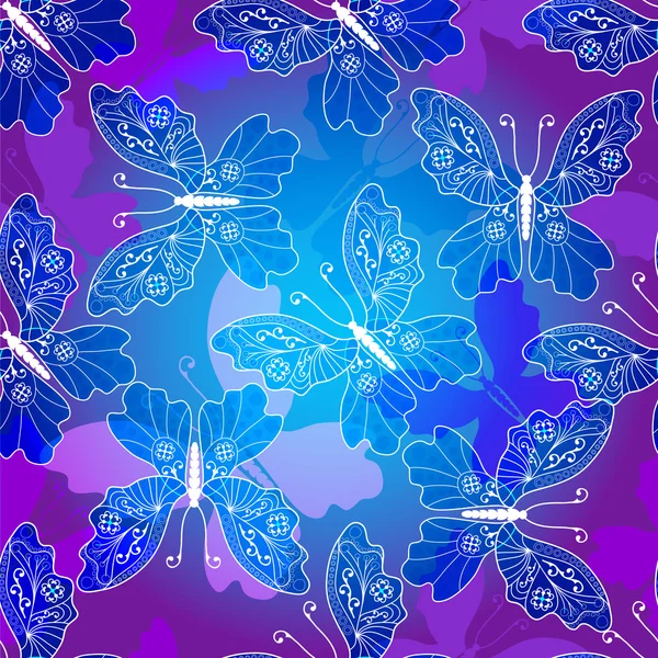 Patrón violeta sin costuras con mariposas vintage — Vector de stock