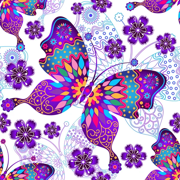 无缝模式与老式的蝴蝶 — 图库矢量图片
