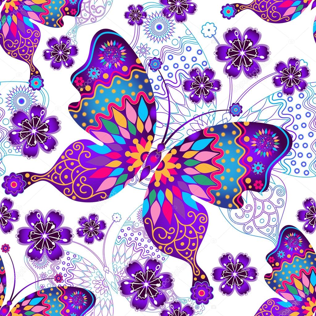 Seamless pattern with vintage butterflies